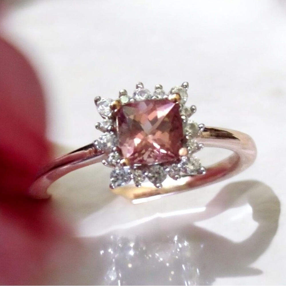 Blush Pink Apatite Halo Ring 14K Rose Gold over 925 Sterling Silver - Picture 2 of 14